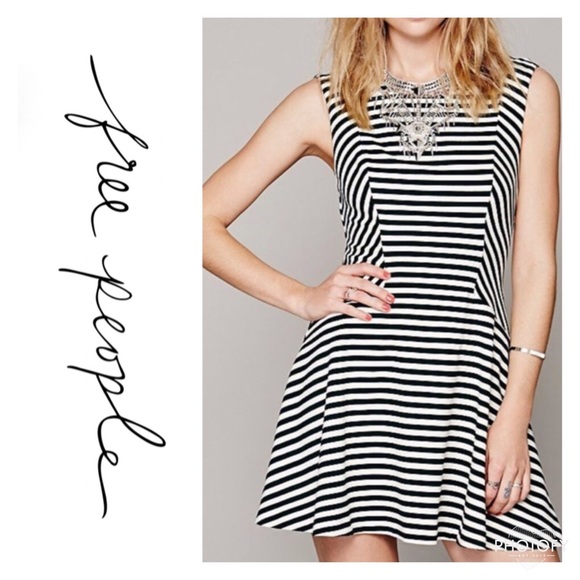 Free People Dresses & Skirts - Free People Black White Stripe Skater Dress